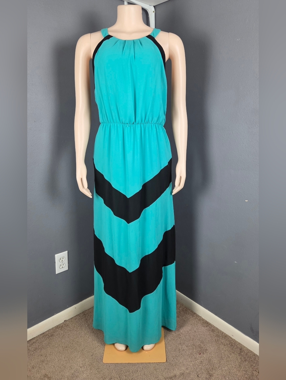 Halter Chevron Maxi Dress in Turquoise and Black